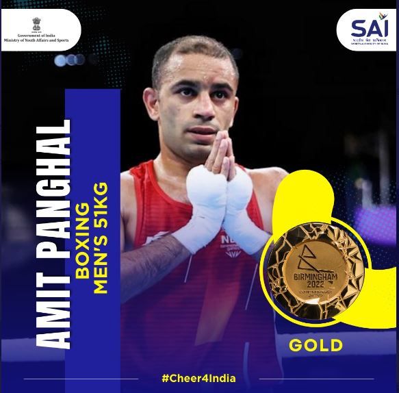 CWG 2022: Indian Boxer Amit Panghal Wins Gold in 48-51Kg Weight Category